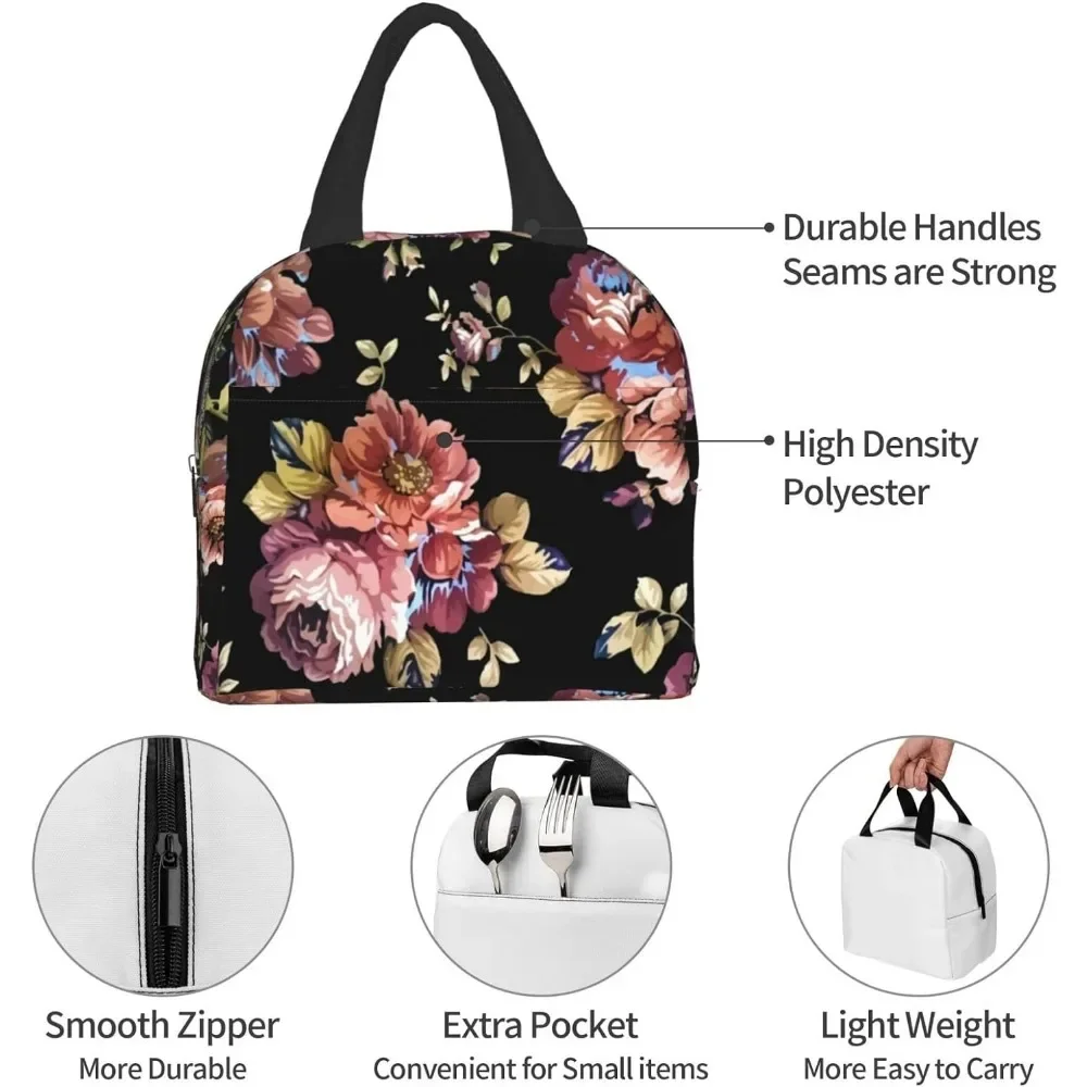 Lunch Bag Colorful Floral Insulated Lunch Box Freezable Cooler Thermal Waterproof Lunch Tote Bag for Travel Work Hiking Picnic