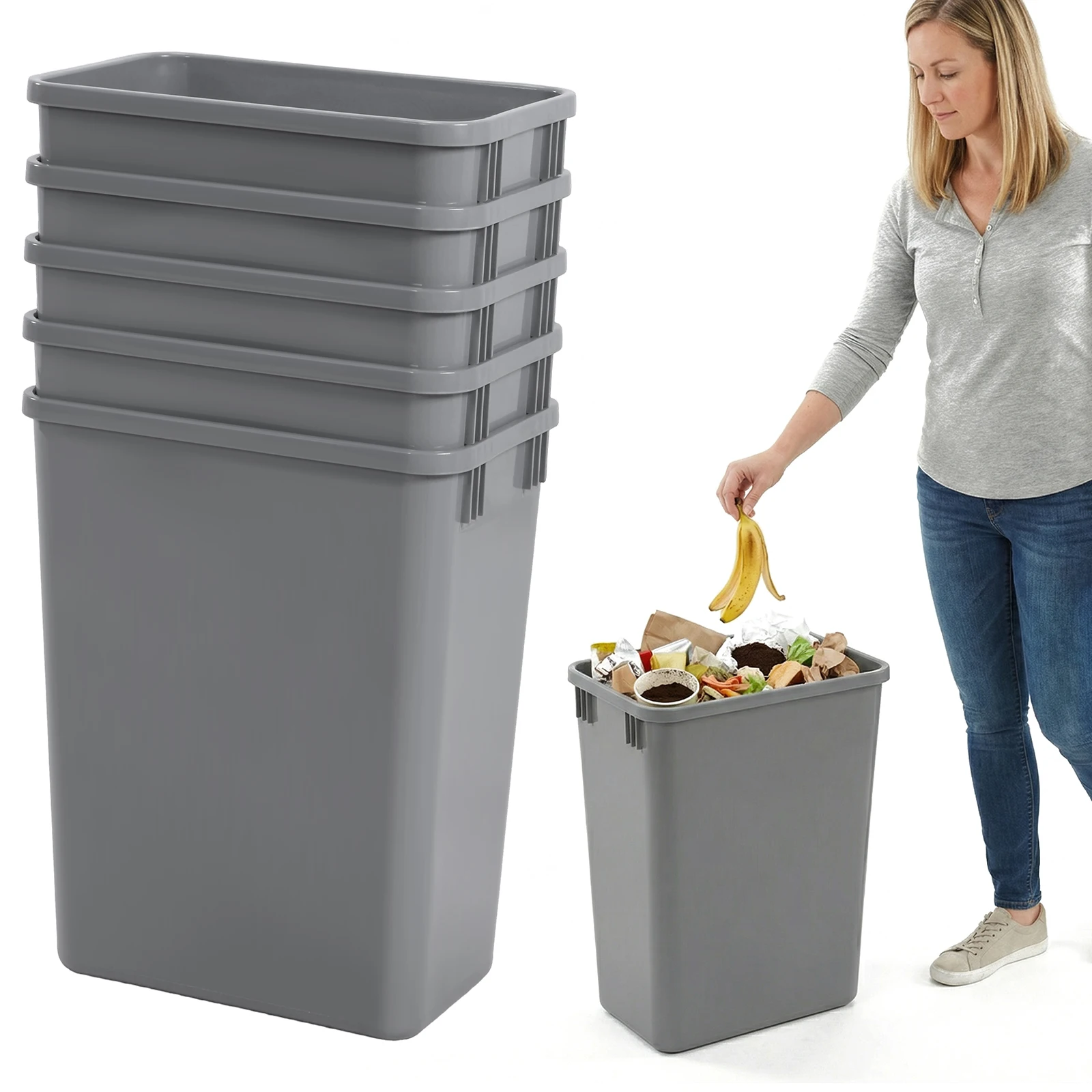 

10 Pack 35 QT Rubbish Waste Dustbin Easy To Clean High Capacity Garbage Can for Bathroom Laundry Living Room Home Workspace