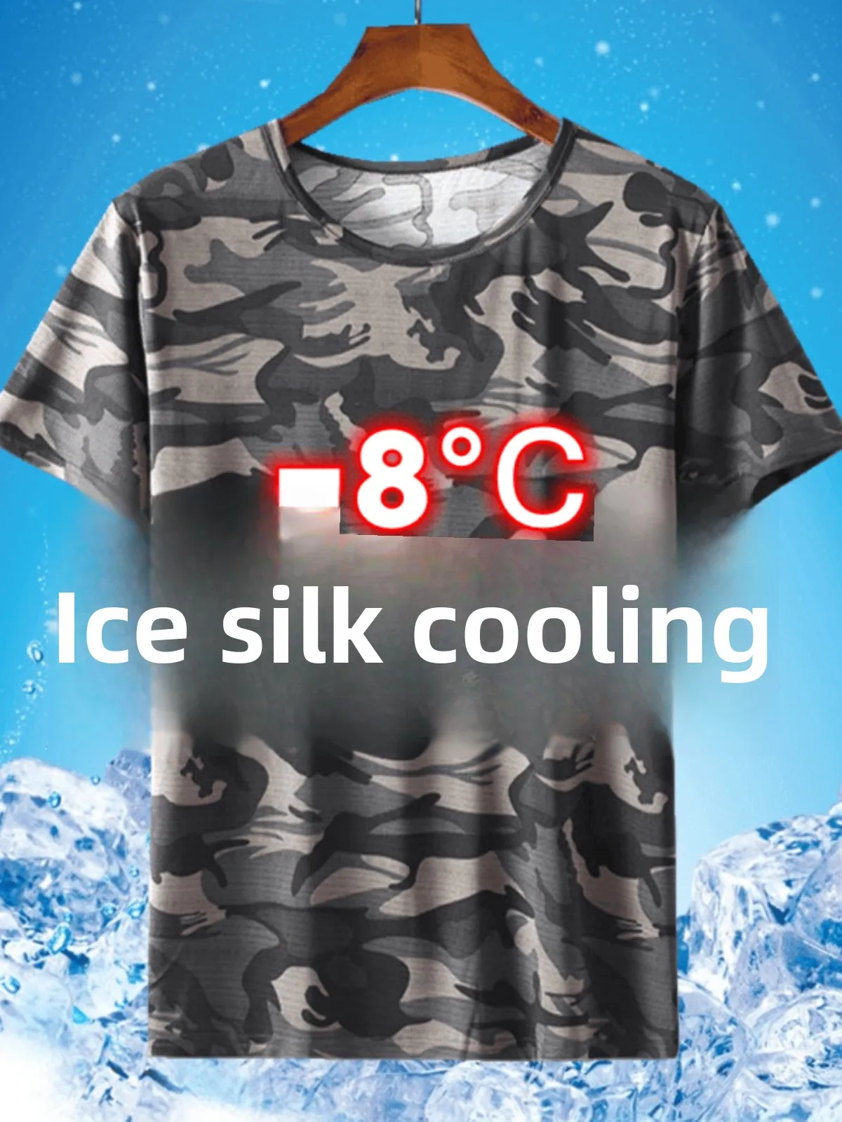 

Ice Silk Men's T-irt ort Sve round Ne Slim Fit Qui Dry Lightweight Camouflage Top Breathable Summer Casual Wear