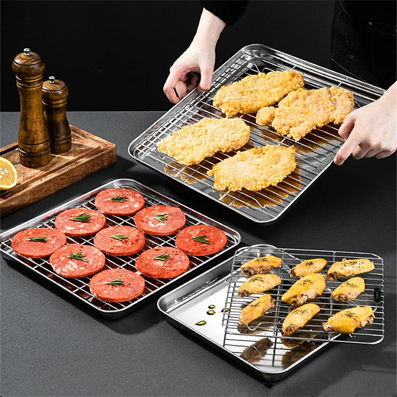 

Square Stainless Steel Baking Tray Removable Cake Grid Cooling Rack Kitchen Food Plate Non-Stick Barbecue Biscuit Oven Bakeware