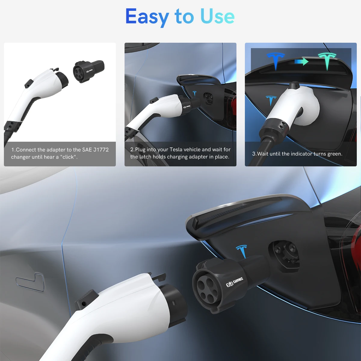 EVDANCE J1772 to Tesla Adapters Portable Electric Car Fast Charging Accessories 80A 240VAC Compatible with SAE J1772 Chargers