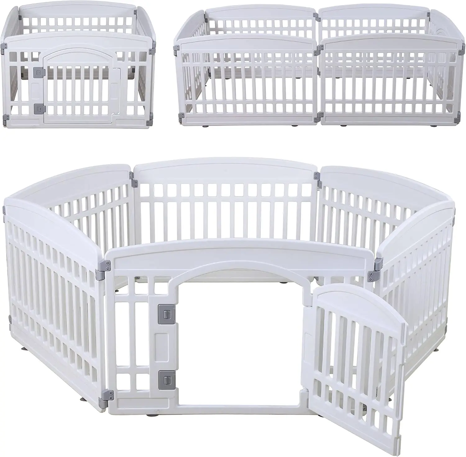 

Heavy Plastic Pet Playpen for Dogs, Puppy Exercise Pen Indoor Outdoor Folding Cage with 6 Panels, White