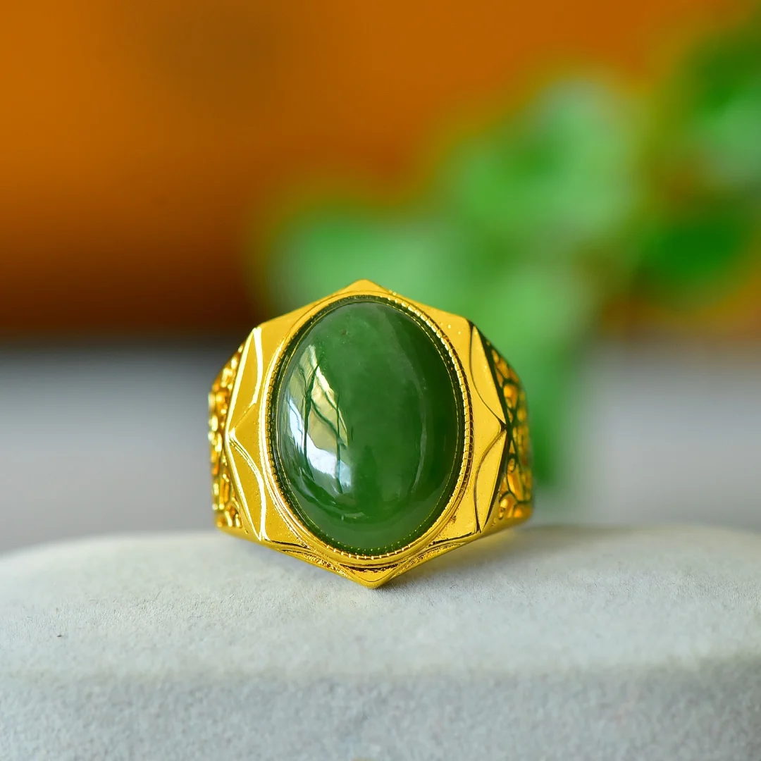 

Wholesale Fashion Hotan Jade Biyu Egg Face Filigree Ring