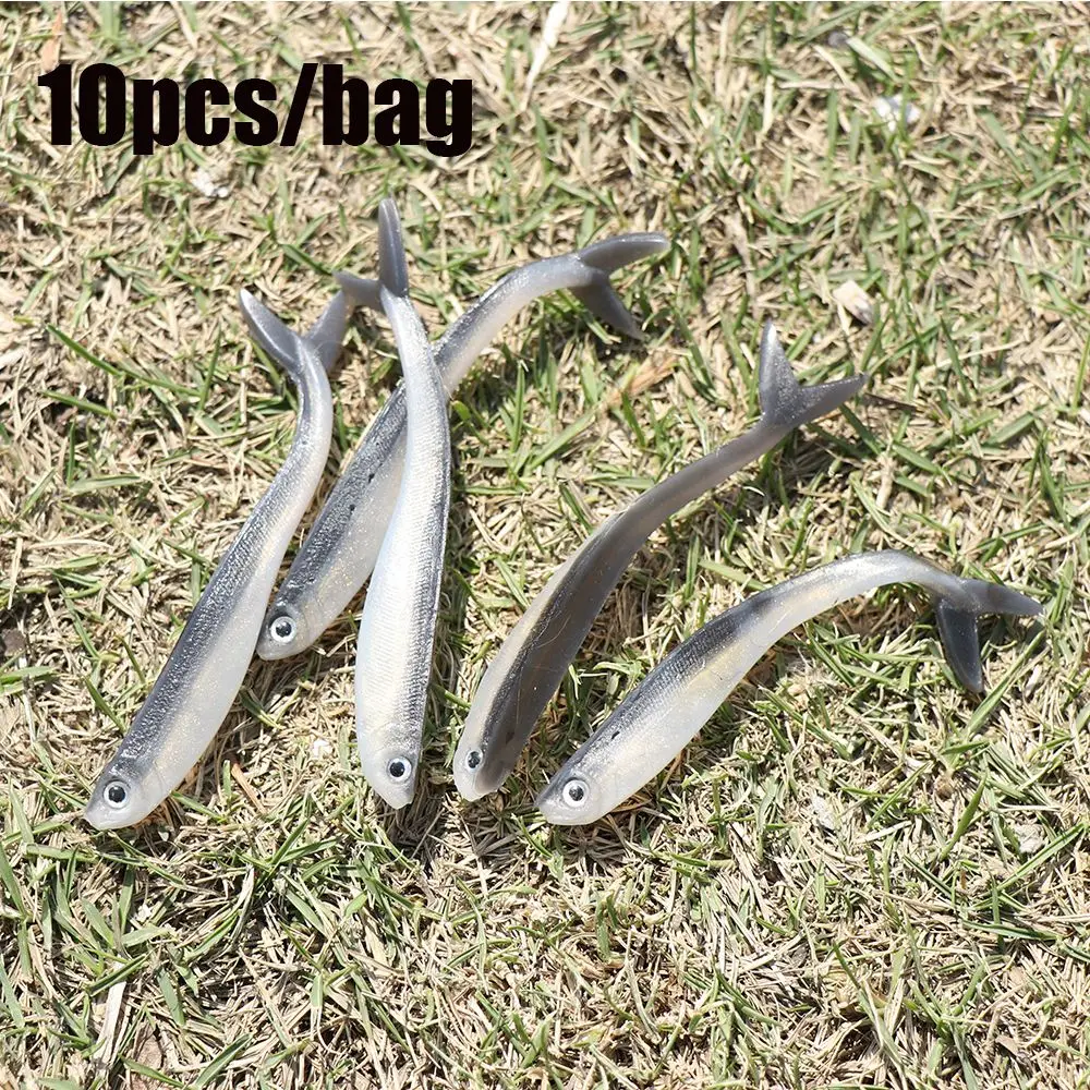 10PCS 8cm/2g Silver Silicone Soft Shrimp Worms Fish Lure Jig Head Maggot Fishing Bait