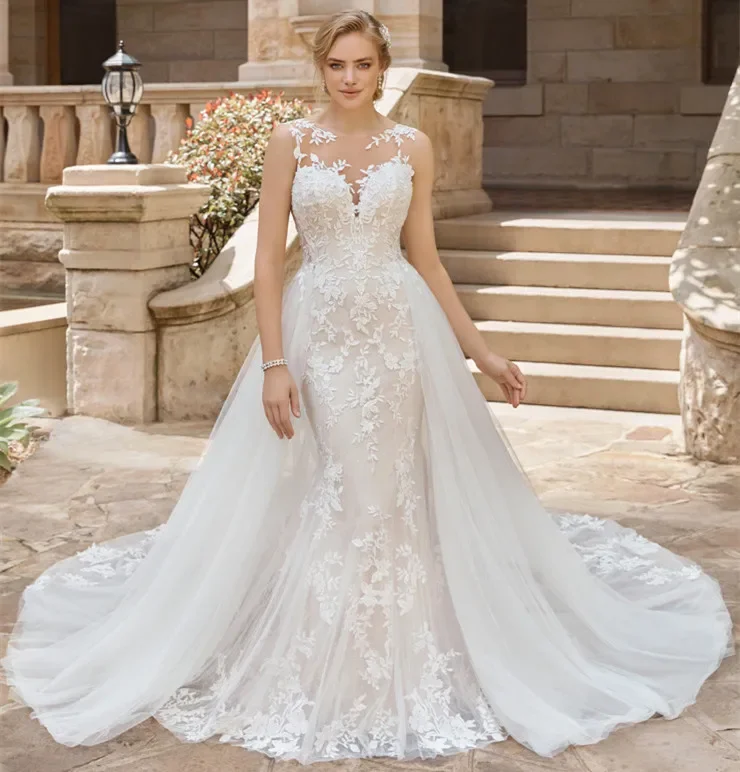 Сексуальные свадебные платья русалки в форме сердца со съемным шлейфом, кружевные аппликации, свадебные платья из бисера, Vestidos De Novia