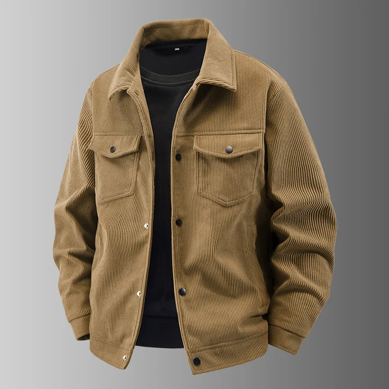 New Fashion Men Autumn Corduroy Casual Jackets Man Lapel Coats Multiple Pockets Cargo Jackets Male Loose Tooling Coats Size 5XL