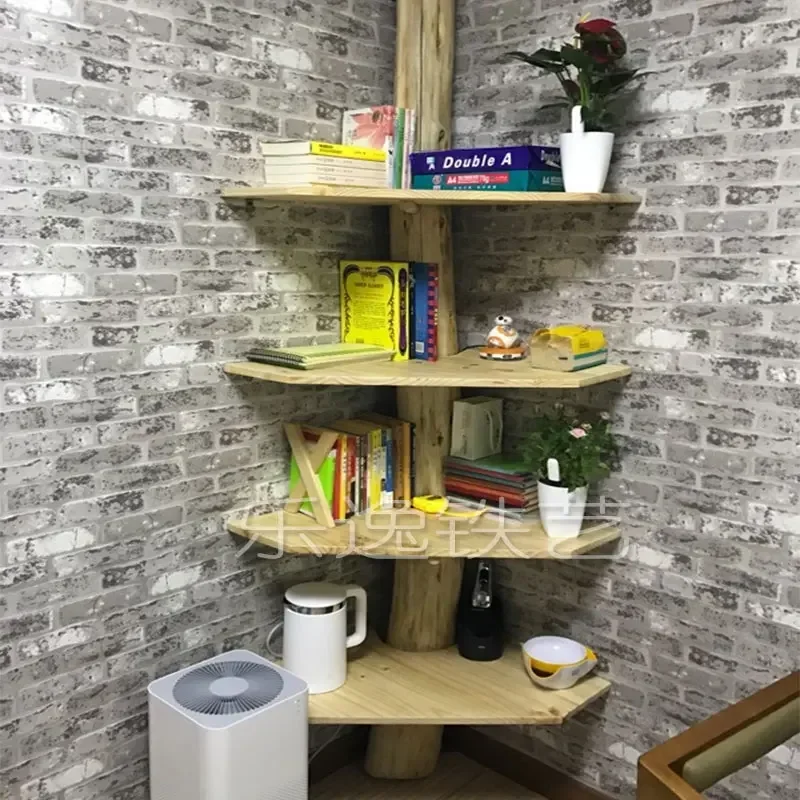 Tree shelf Solid wood bookshelf Creative living room Stump rack Simple small bookcase Multi-layer cabinet Log floor bookshelf