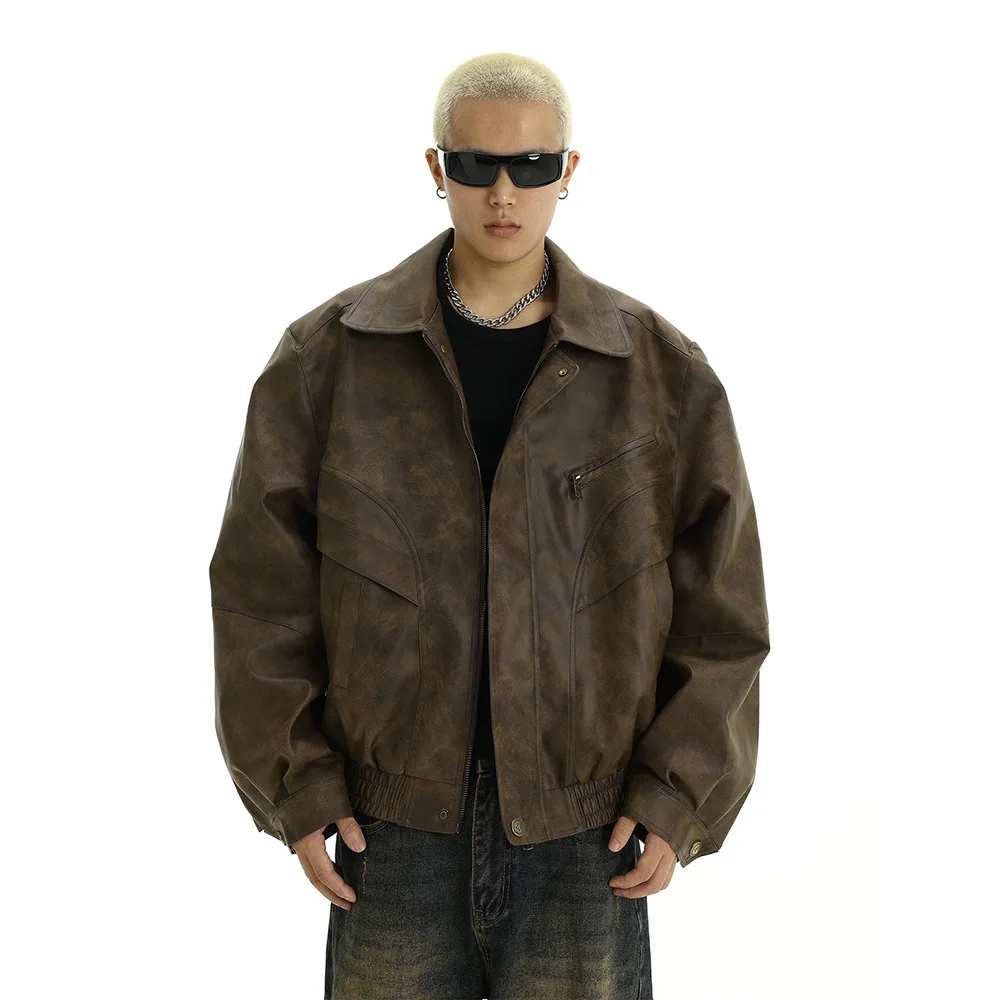 

Washed Leather Jacket For Men 2025 Spring Autumn New Edgy Motorcycle Couple Man Coat Casual Lapel Jacket