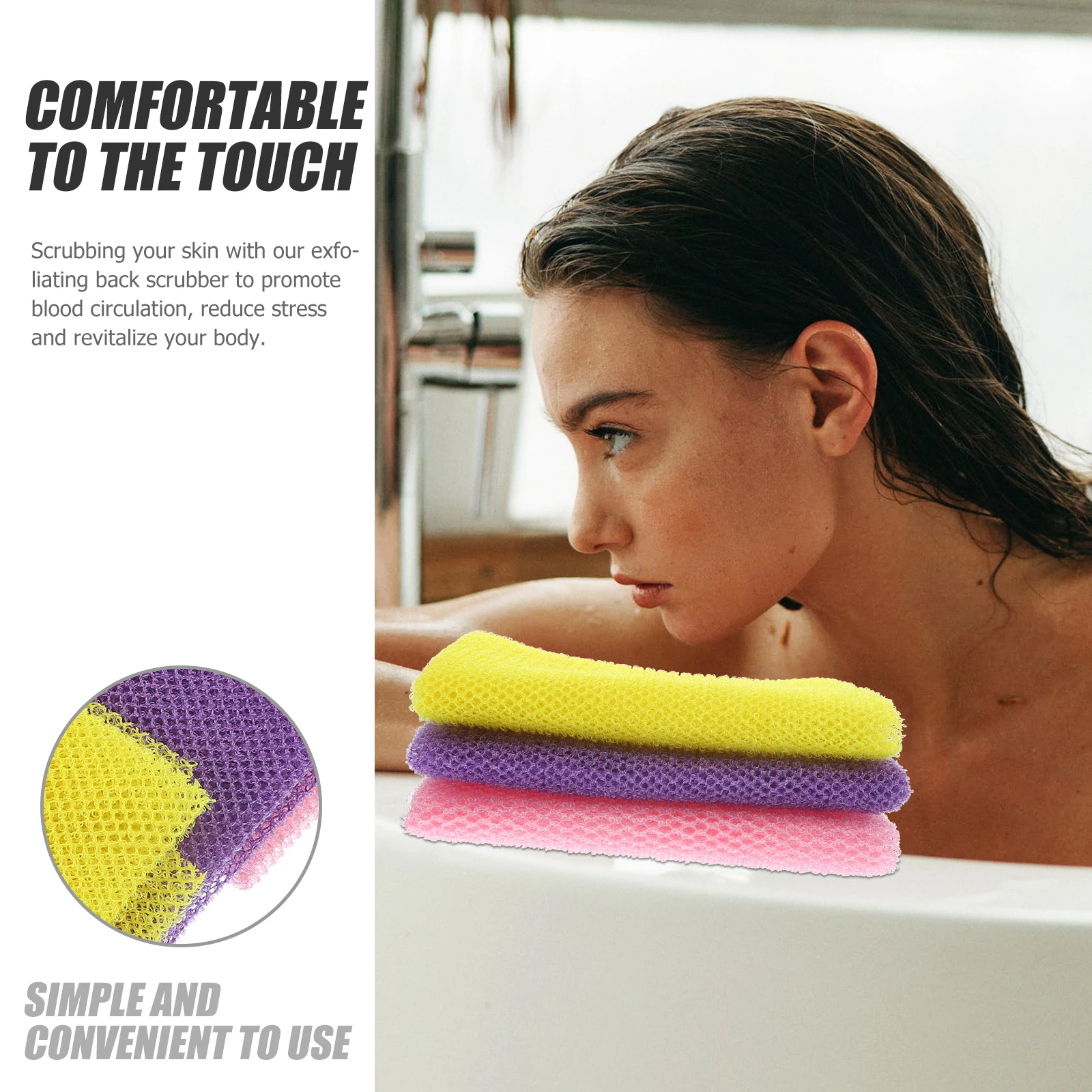 

3Pcs Long Exfoliating Shower Brush for Back Deep Cleaning Body Scrubber African Mesh Net for Circulation and Stress Relief