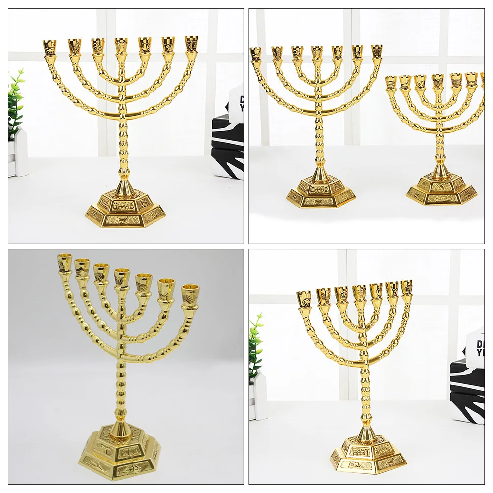 

Hanukkah 7 Branch Metal Menorah Holder Jewish Candlestick Desktop Table Decoration Hanukkah Jewish Holder