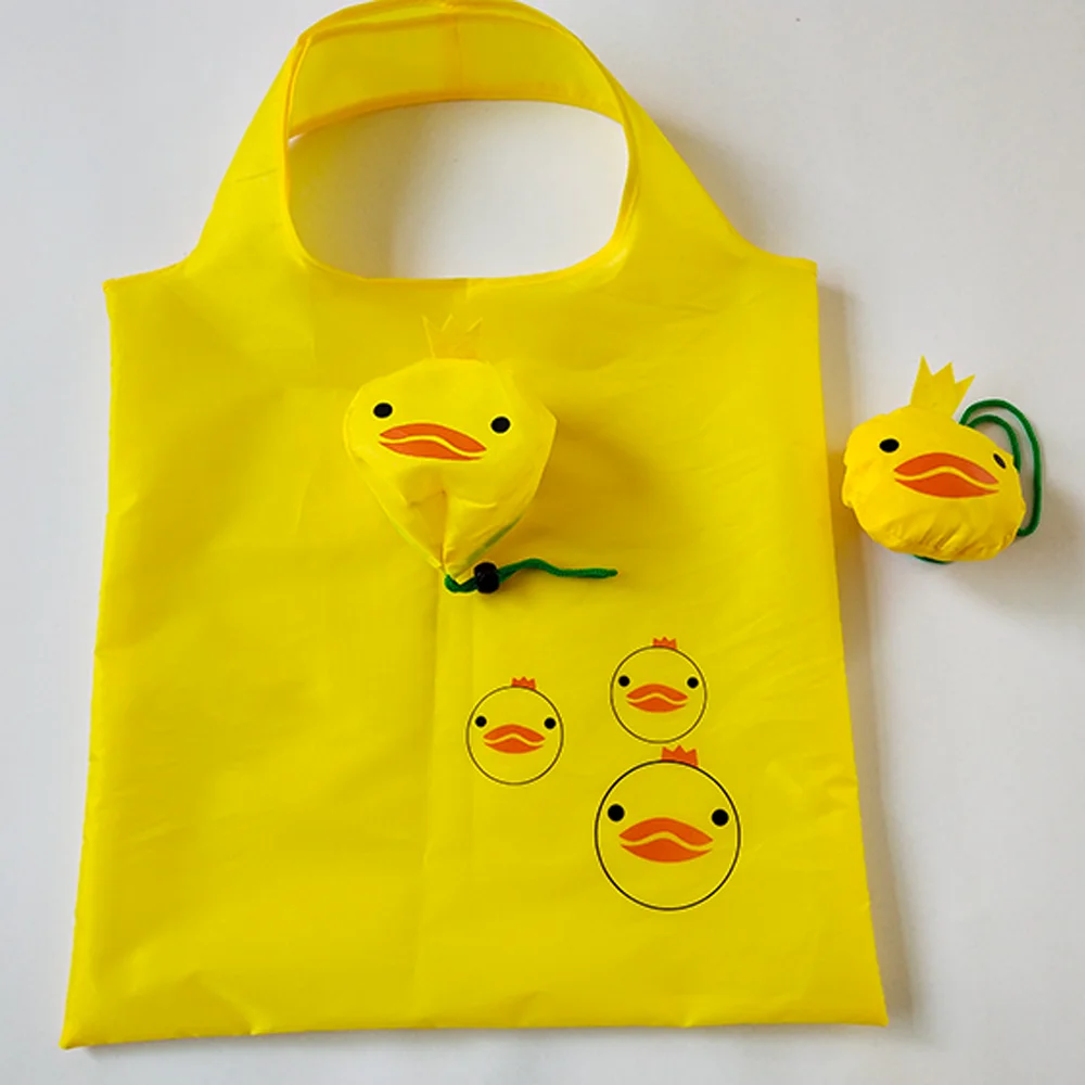 Duck Animal Creative Polyester Folding Shopping Bag with Drawstring Recycled Durable Storage Tote Bag for Advertising