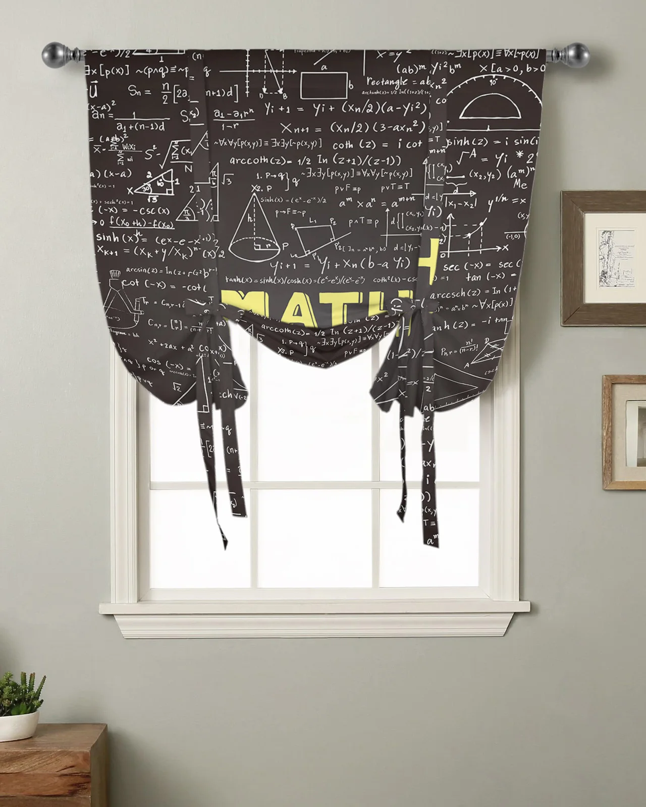 Math Equation Blackboard Curtain for Living Room Kitchen Tie-up Short Curtains Adjustable Rod Pocket Drapes