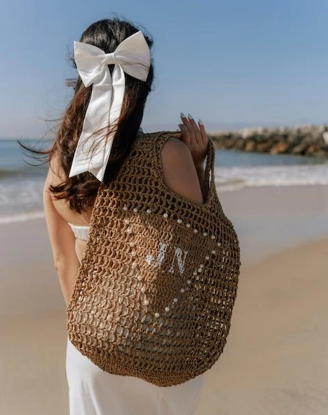 Personalized Raffia Beach Tote Beach bag Straw Beach Bag Personalized Custom Initial Woven Tote Personalized Gift