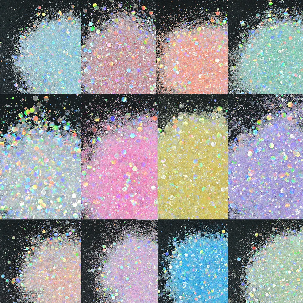 

500g Iridescent Nail Glitter Sequins 0.5kg Mixed Hexagon chunks Holo Flakes 12Colors Bulk Symphony Mirror Nails Paillette YTS-5