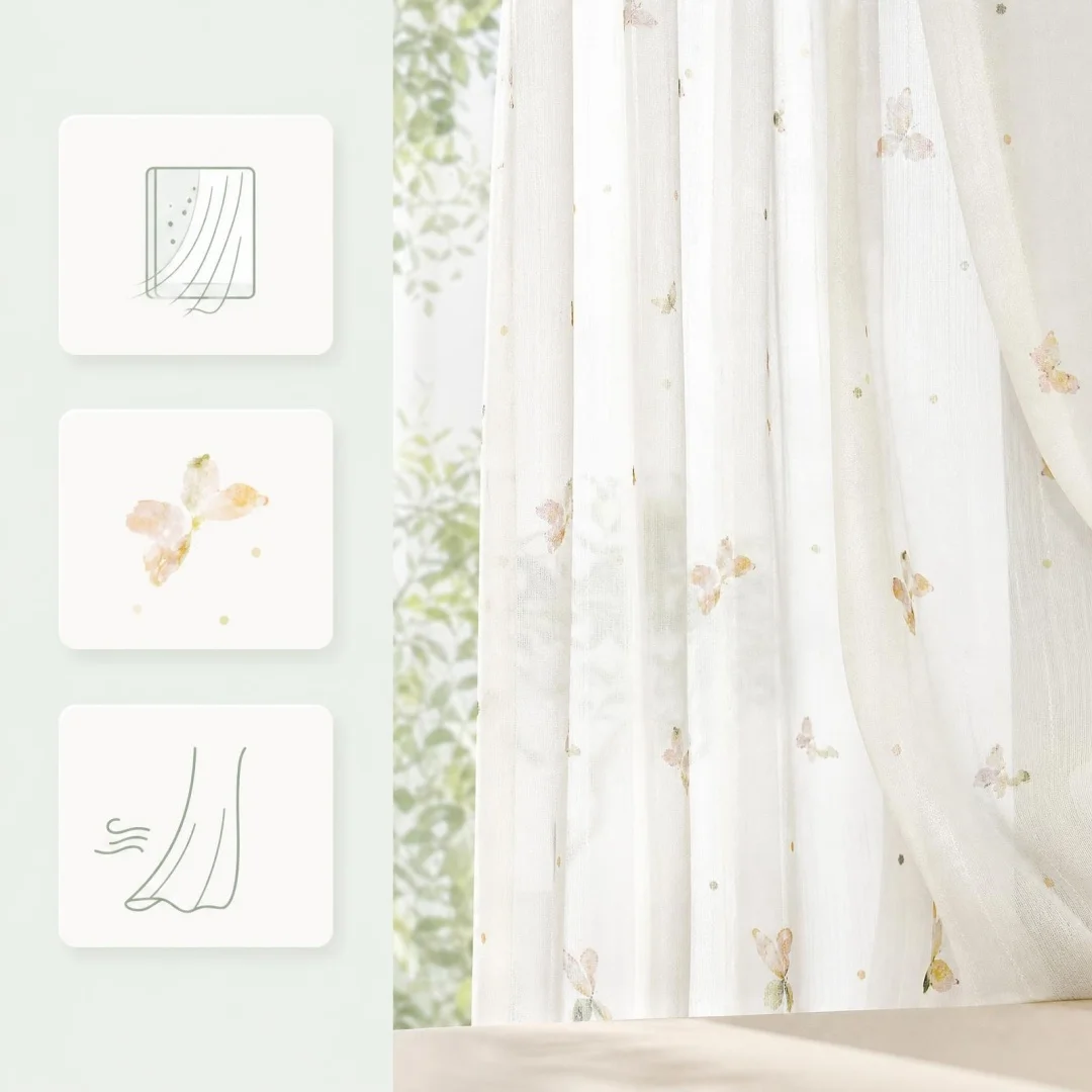 Pastoral romantic printing small butterfly window screen American light-transmitting window screen for living room balcony.