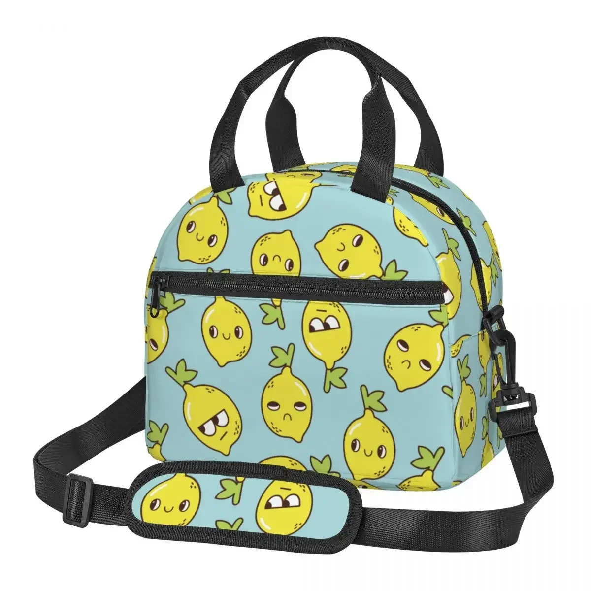 Cute Kawaii Lemons Insulated Lunch Bags With Adjustable Shoulder Strap Food Bag Large Capacity Cooler Thermal  Boxes