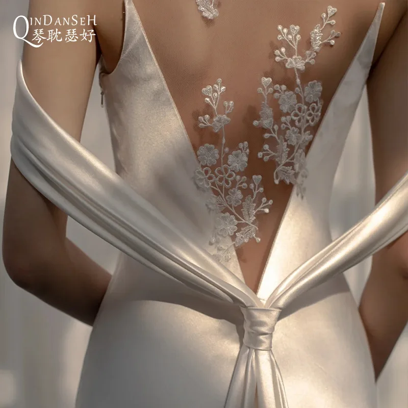 Robes pour femmes robe de mariée légère en Satin français mariée sirène conception de Niche douce forêt Style robe de mariée blanche avec Train