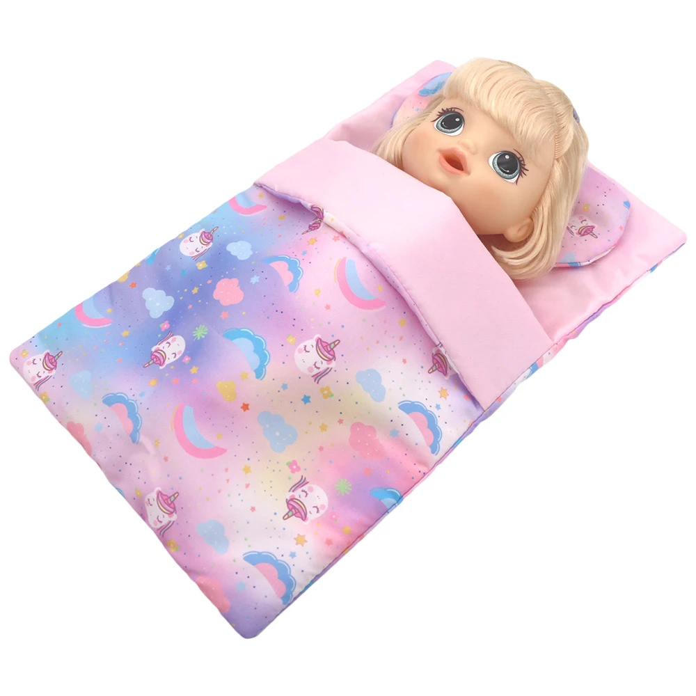 Neuer Puppenschlafsack mit Kissen, Puppenzubehör für 10–18 Zoll große Puppen, weiches Design für Puppen, Reisepuppen, zum Ausgehen, Tragetasche