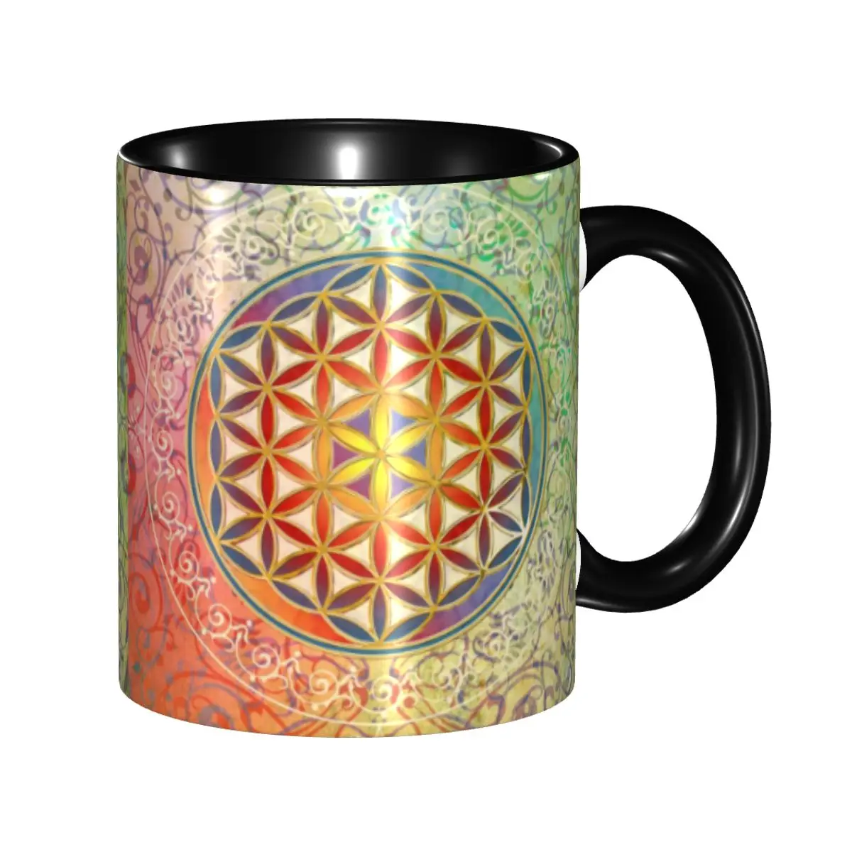 

Flower Of Life Vintage Geometric Coffee Mug DIY Personalized Mandala Ceramic Mug Creative Gift
