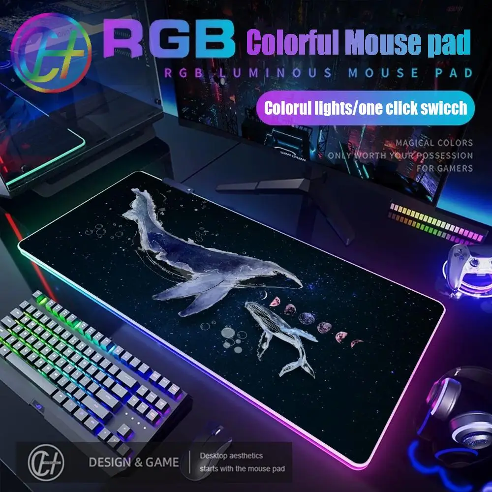 

HYBXAXC XXL Dolphin Whale Коврик для мыши RGB Игровой коврик для мыши Настольный коврик HD Gamer Большой светодиодный светильник XXL 90x40 см Коврик для мыши