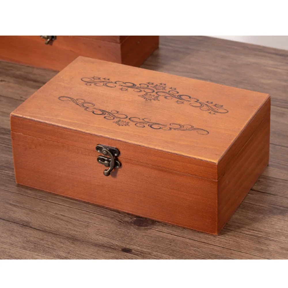 Large Capacity Wooden Storage Box Multifunctional With Safety Lock Vintage Storage Box Wooden Look Flip Top Wooden Jewelry Box