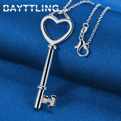 925 Sterling Silver 16-30 Inches Fine Heart Key Pendant Necklace For Women Men Fashion Wedding Engagement Jewelry Accessories