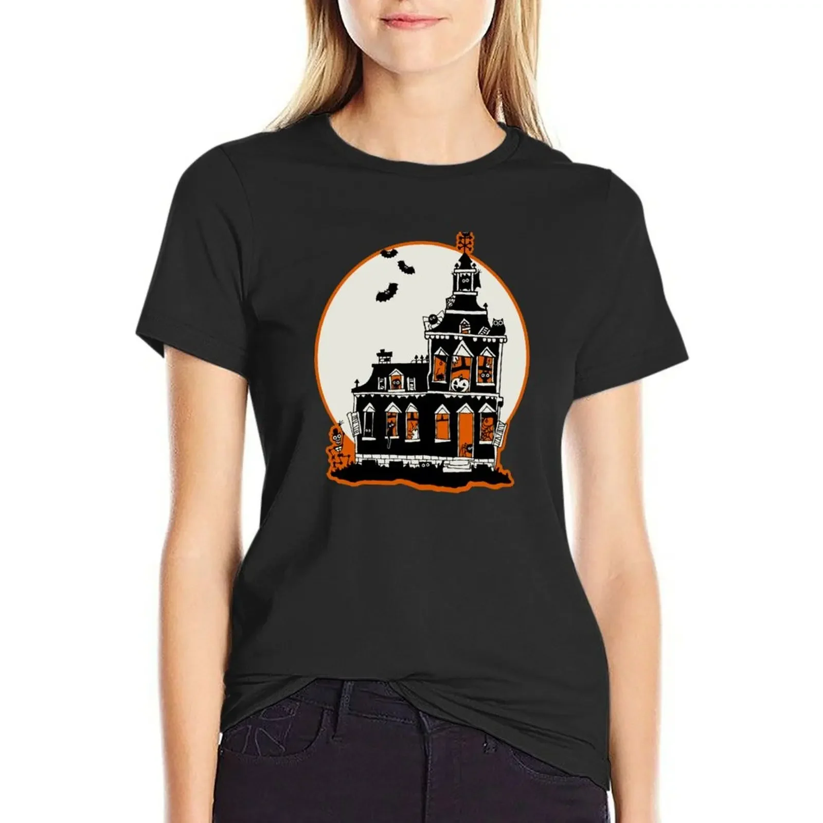 

Vintage Style Haunted House - Happy Halloween T-Shirt vintage summer tops kawaii clothes luxury designer clothing Women