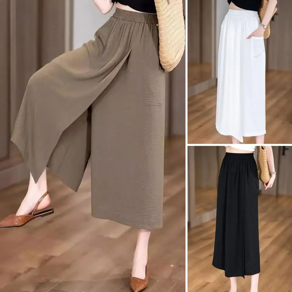 

Women Wide Leg Pants Stylish Women's Summer Pants Elastic High Waist Wide Leg Pants with Slit Cuffs for Wear Loose for Comfort