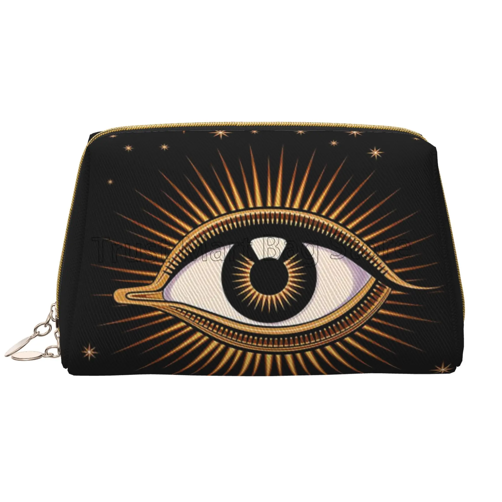 Evil Eye Turkish Eye Bead Print Leather Makeup Bag Large Capacity Travel Makeup Pouch Cosmetic Bag Zipper Pouch Bags for Women