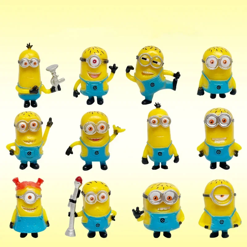 Caliente 12 unids/set kawai Miniones figuritas de juguete 3D ojo despreciable Miniones figuras de acción juguetes clásicos regalos de navidad para niños