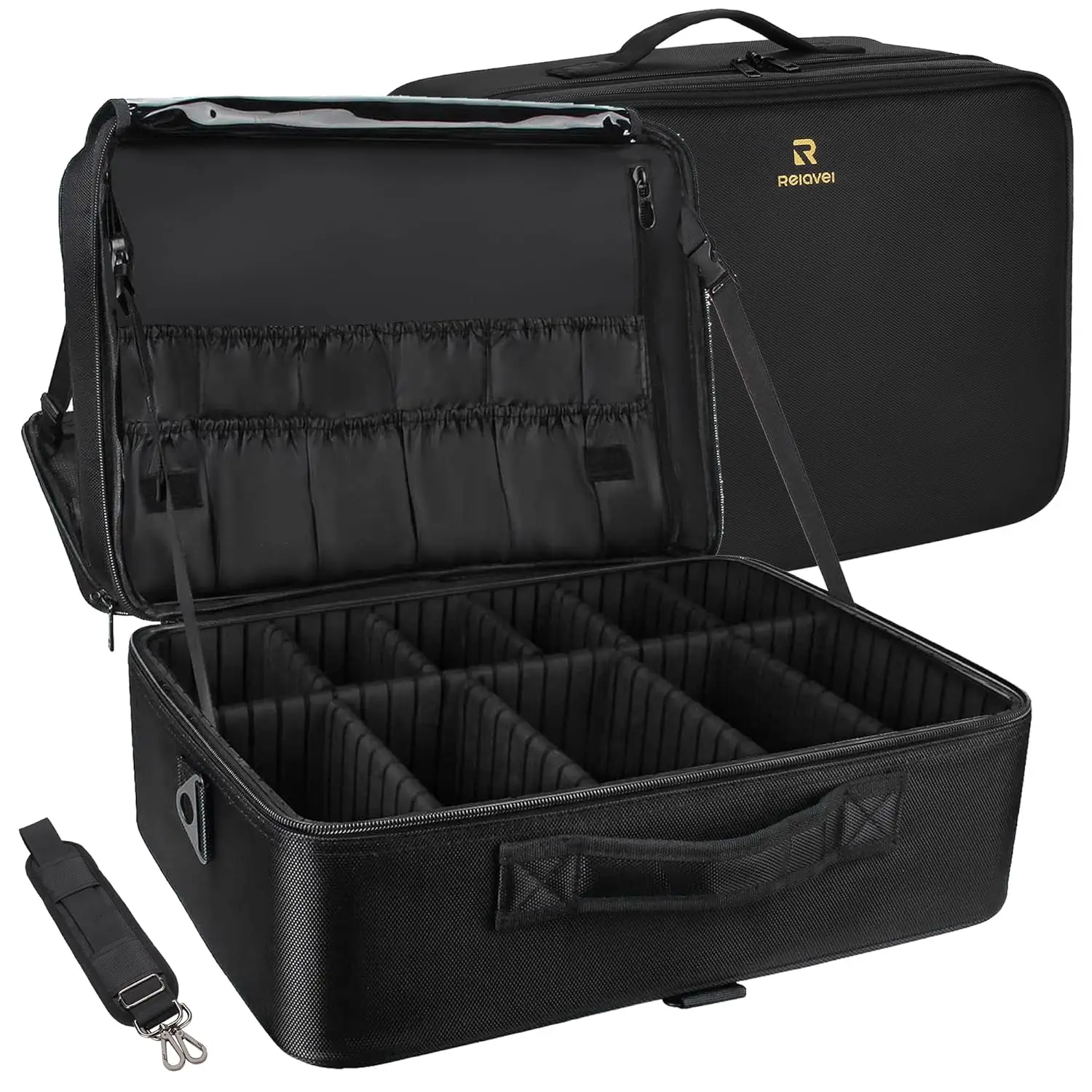 

Extra Large Travel Makeup Case 17 Inch Professional Organizer with Adjustable Straps
