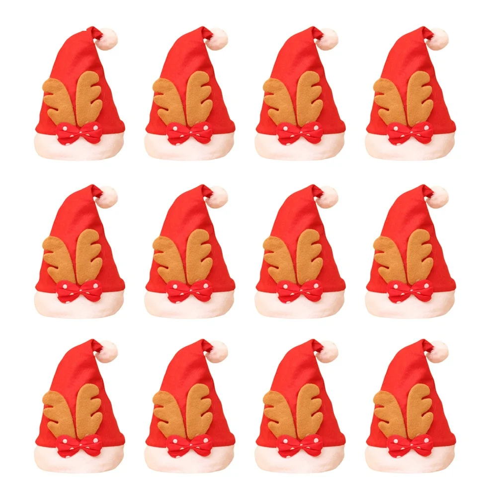 

12Pcs Adorable Children Reindeer Antler Christmas Hats Soft Comfortable Xmas Party Favors Kids Photo Props Red