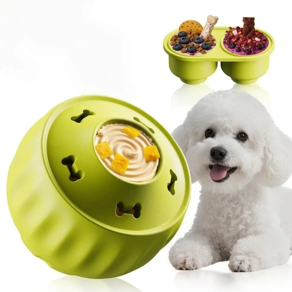 

Food-grade Silicone DIY 2-grid Food Mold for Dog Durable Non-Toxic Puppy Swing Leak Feeder Dental Health Easy Clean