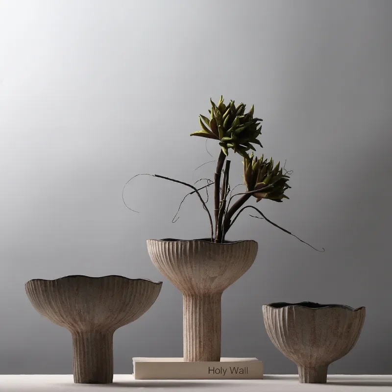 for Wabi Stillwind Retro Pottery Vase Matte High Footed Flower Arrangement Decoration Creative Homestay Model House Ornament