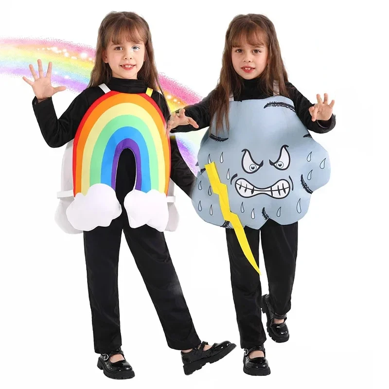

Cute Girls Rainbow Costume Angry Storm Cloud Dress Up Unisex Climate Weather Outfits Girl Storm Halloween Costume