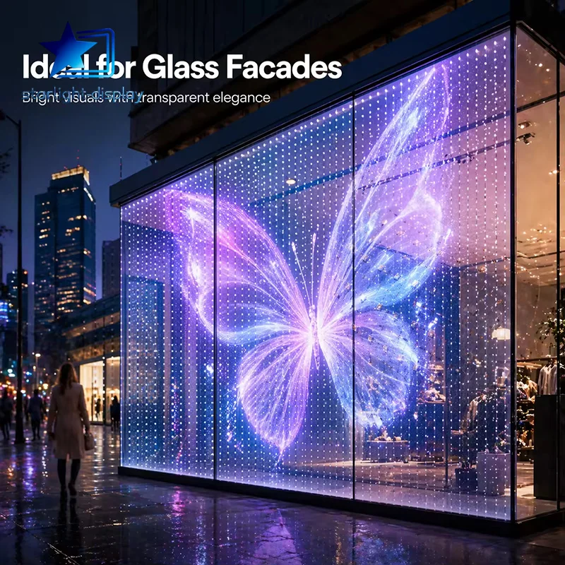 Easy Installing Led Flexible Transparent Film Display P4 P6 P8 P10 P20 Adhesive Transparent Led Screen for Window Glass Use
