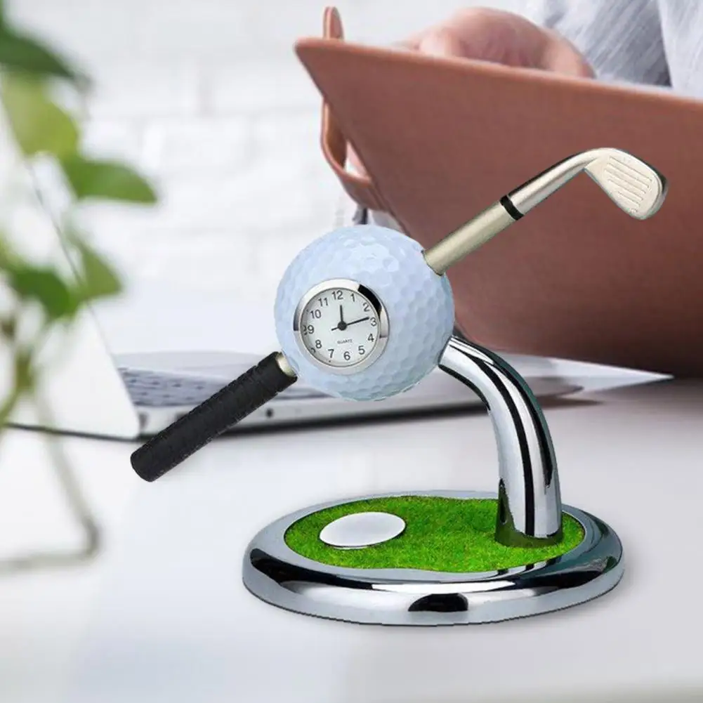 Golf Watch Pen Holder with Clock Mini Desktop Golf Ball Pen Stand Home Office Desktop Ornament Golf Pen Stand Clock Ornament