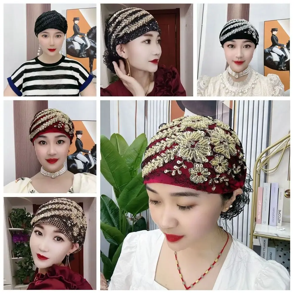 Head Scarf Lace Turban Hats Flower Elastic Tie Hijab Summer Thin Headscarf Hedging Caps Turban Hat Islamic Under Scarf Women