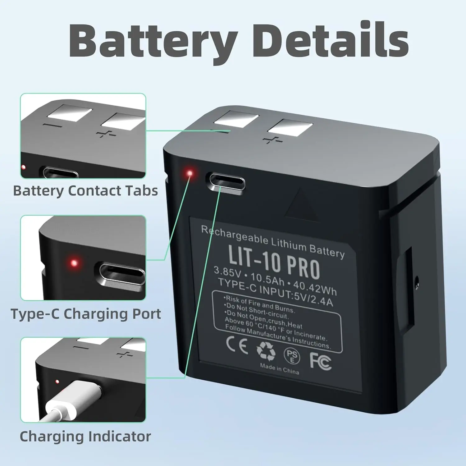 LIT-10 Pro 10500mAh Cellular Trail Camera Replacement Battery Compatible with SPYPOINT LIT-10 LM2 Link-Micro Cell-Link Series