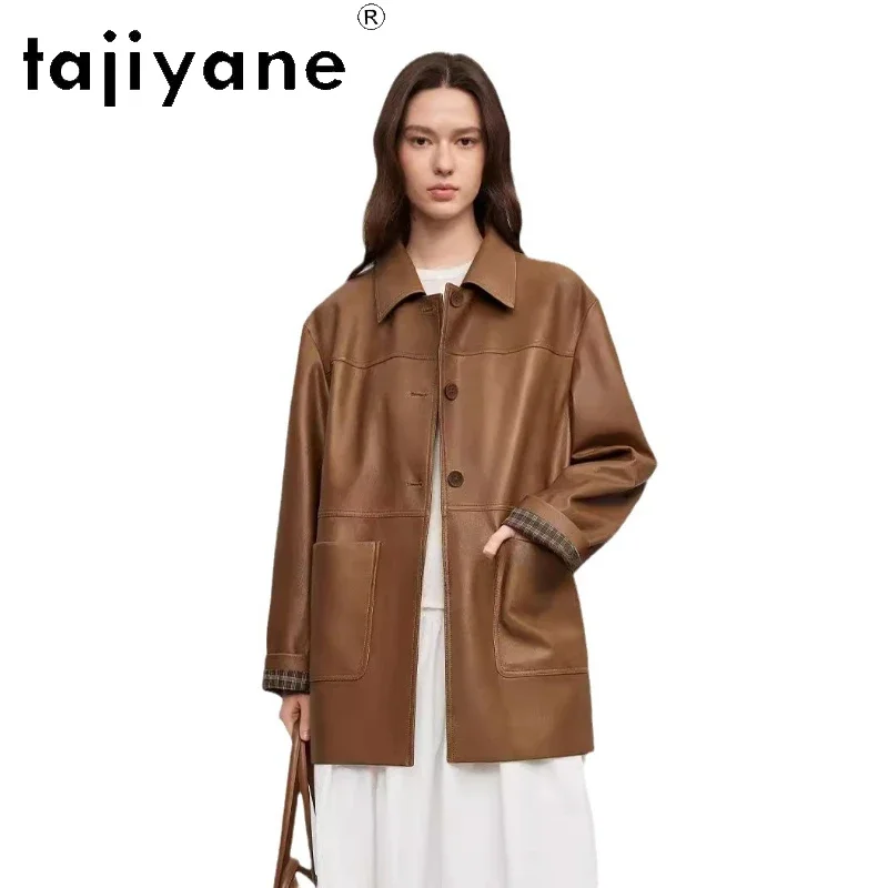 TAJIYANE Real Sheepskin Genuine Leather Jacket Women Luxury New Arrivals Long Leather Coat Fall Clothes 2024 дубленка женская