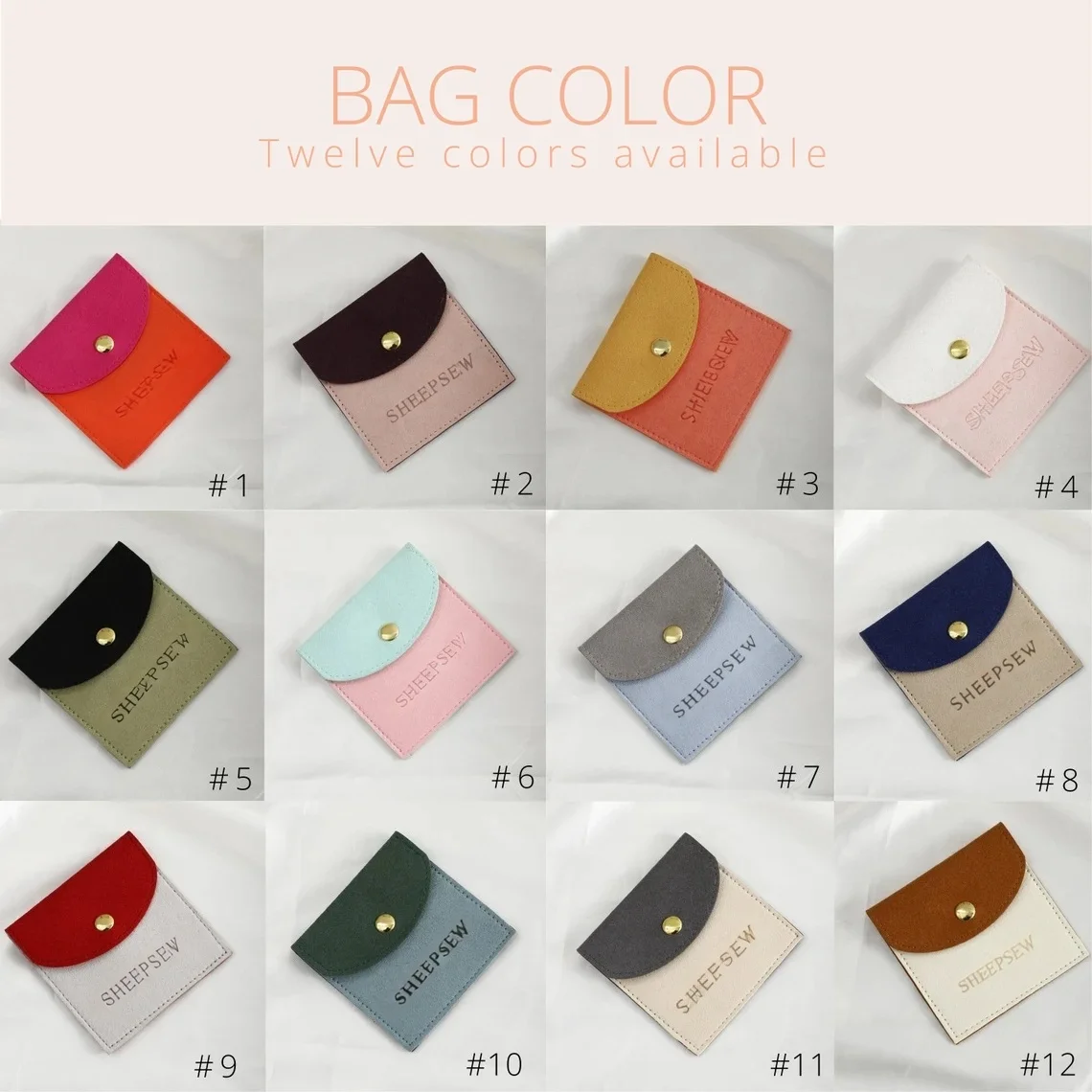 50pcs SHEEPSEW Microfiber Jewellery Envelope Pouches Custom Deboss Logo Multi Colors Jewelry Packaging Bag For Bridesmaid