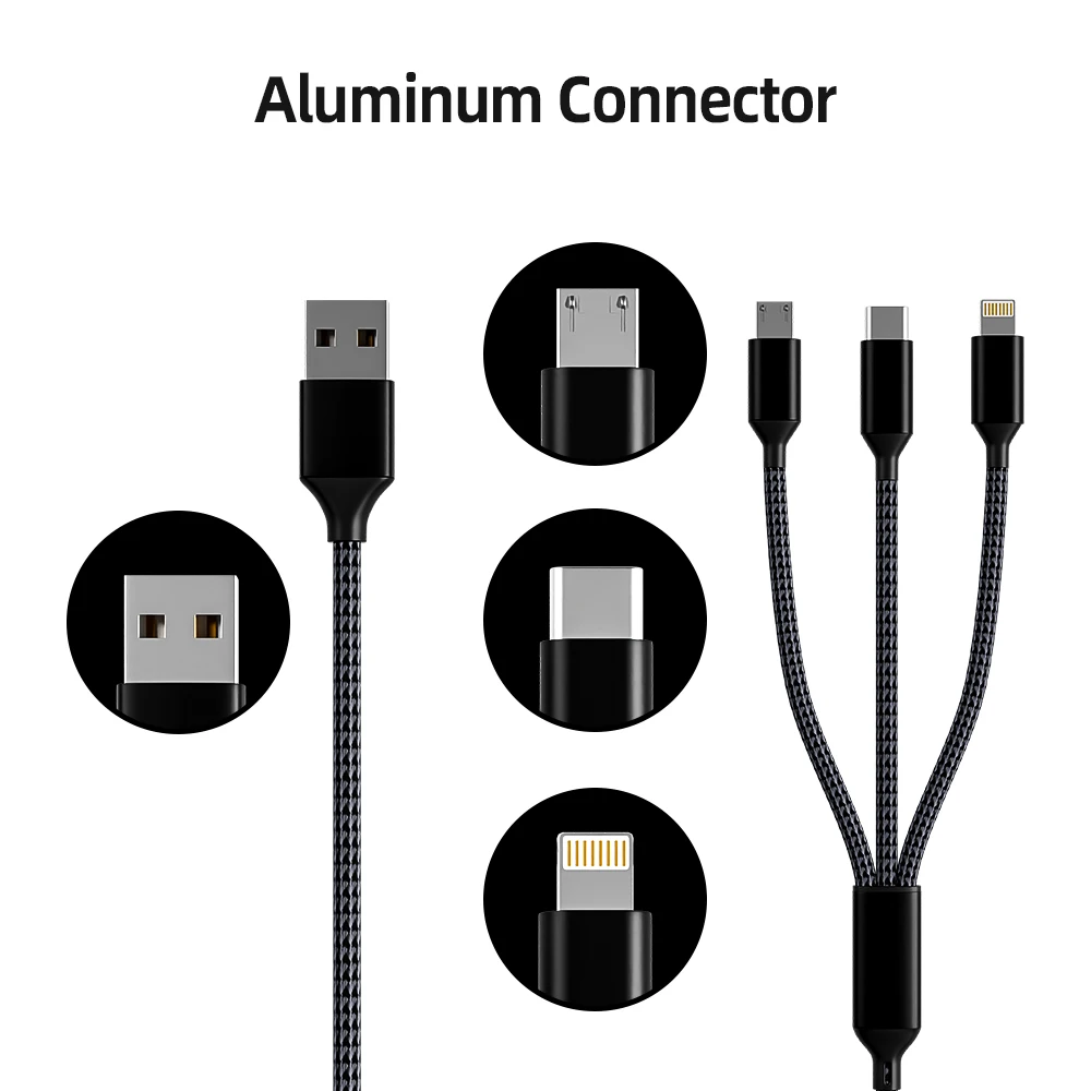 4 قطعة كابل شحن 3 في 1 كابل شحن متعدد مضفر من النايلون لأجهزة متعددة شحن سريع USB مع منفذ USB صغير من النوع C