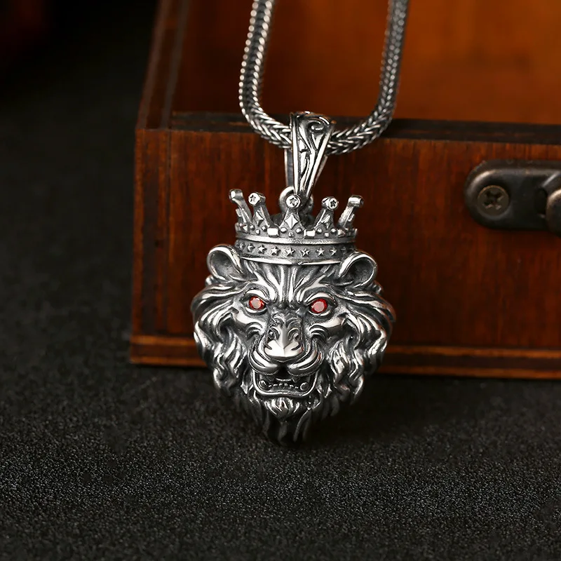 

Trendy silver jewelry s925 Thai silver retro personality domineering crown lion head pendant popular men's necklace pendant