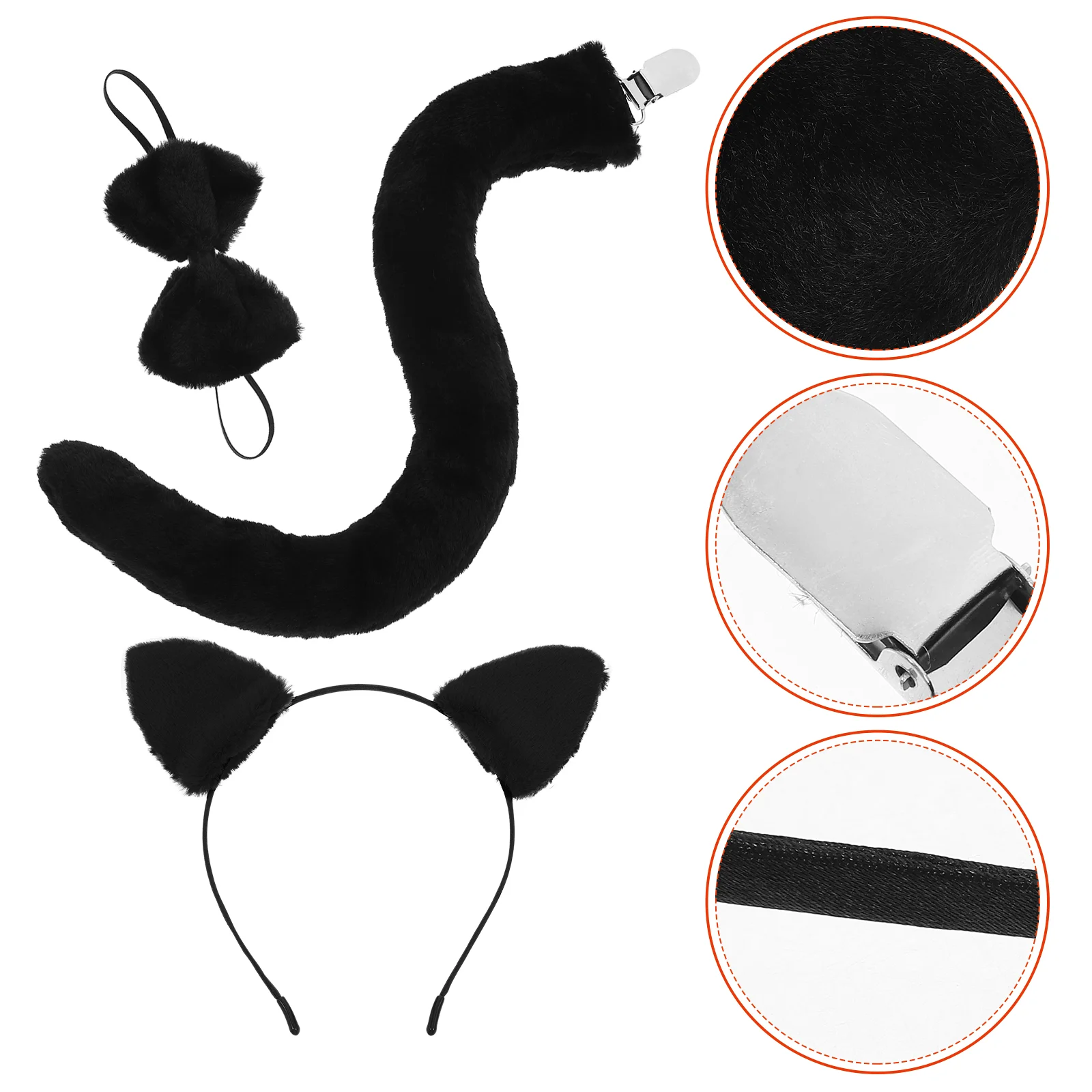 Cat Ears Headband Tail Set Fuzzy Black Furry Adult Woman Costume Accessories Halloween Cosplay Party Toddler Plush Comfortable