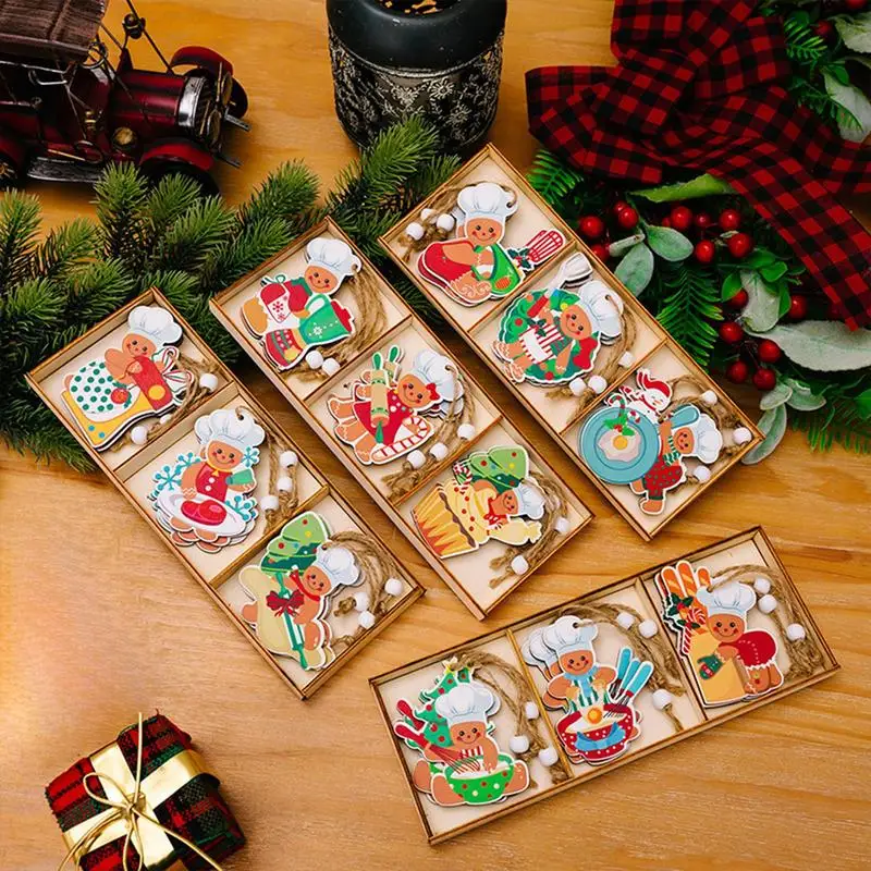 Gingerbread Man Christmas Tree Ornaments 36X Wood Gingerbread Man Doll Christmas Decor Pendants Vivid Style Decorative Christmas