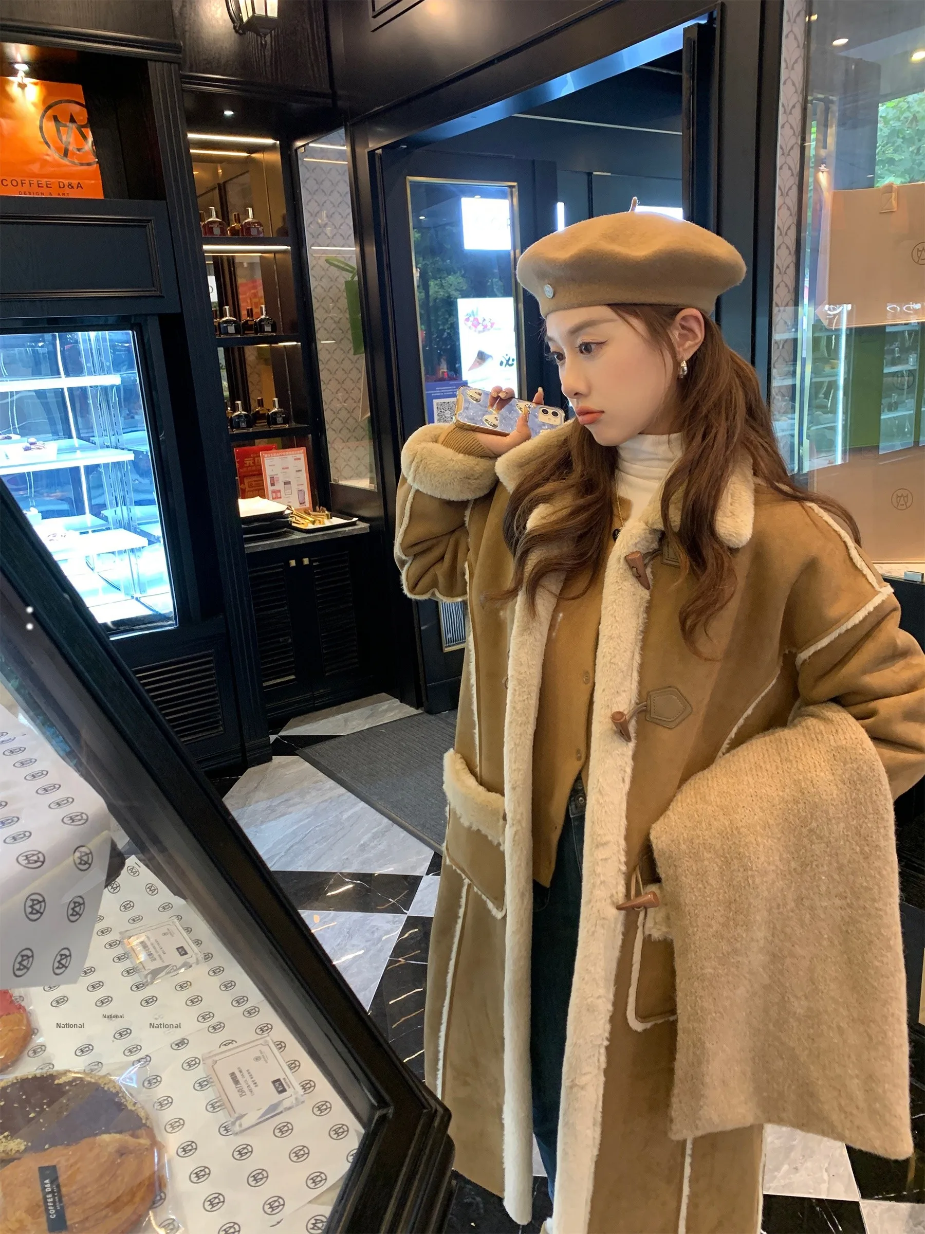 

Женское замшевое пальто средней длины Thiened Lamb Fur Jaet, весна-осень-зима, сезонное длинное пальто для поездок на работу