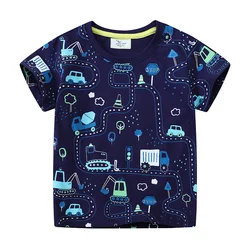 Skakanie metrów 2-7T w paski chłopcy dziewczyny koszulki bawełniane ubrania t-shirty z krótkim rękawem dzieci modne koszulki dla chłopców
