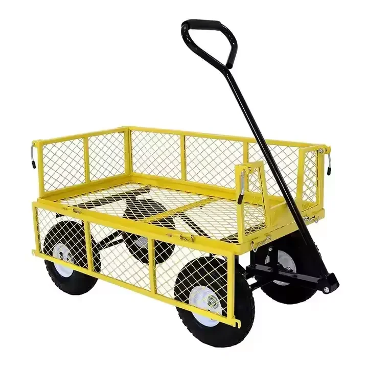 Steel Mesh Outdoor Firewood TruckGarden Tool Trolley Truck Four Wheels Removable Sides Yard Garden