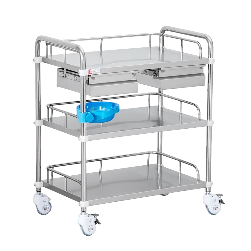 Stainless steel medical treatment cart trolley multifunctional mobile operating room rack medical apparatus beauty cart