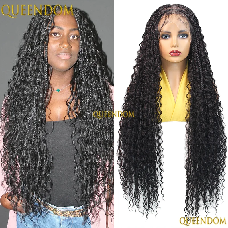 

36" Synthetic Lace Front Wig Bohemia Knotless Box Braiding Hair Wigs For women Black Wig On Sale